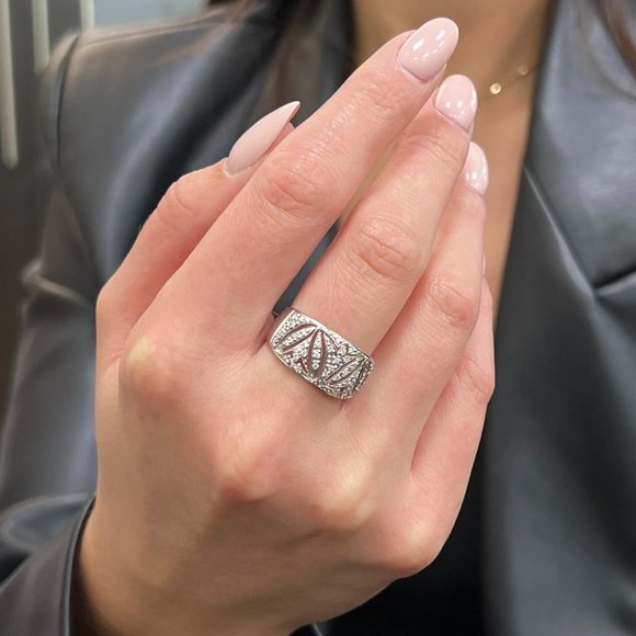 0.27Cttw Pave Set Round Diamond Wide Band Ring 14K White Gold Size 7.5